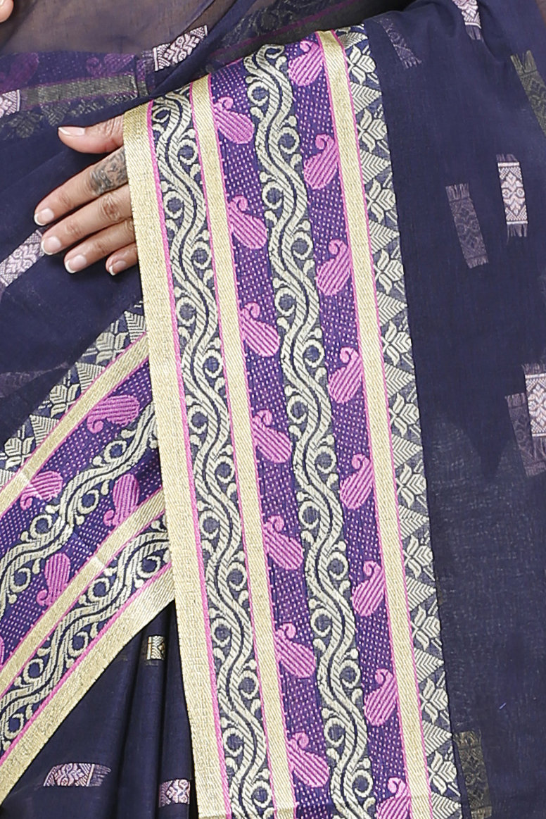 Night Blue Pure Cotton Gayatri Tant Saree (945)
